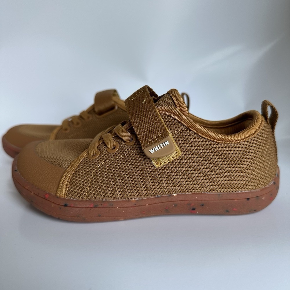 Whitin  Boys 29 US 11.5 Brown Sneakers Hook Loop Close Round Toe Barefoot Shoes